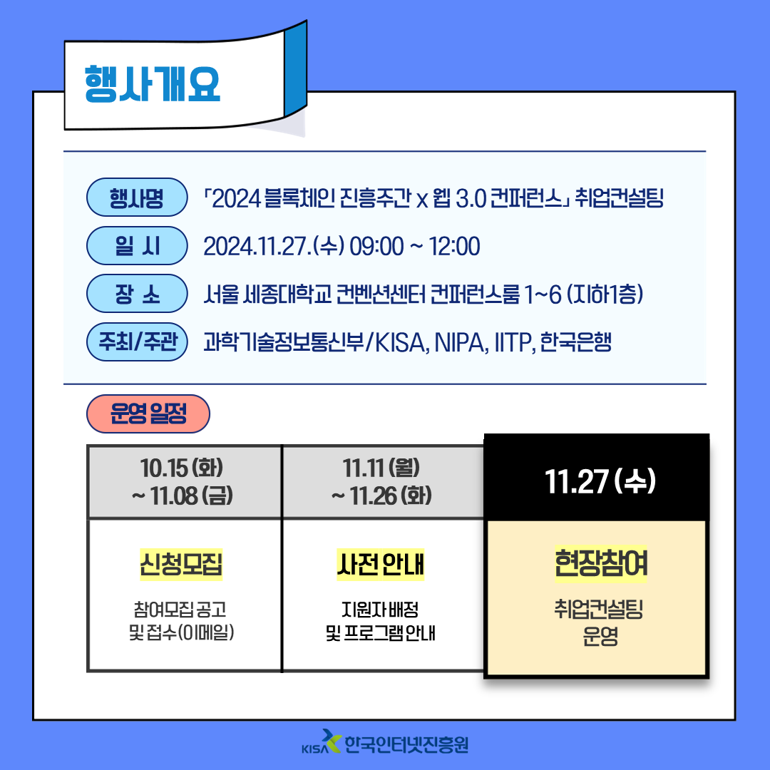 공지사항 - 「2024 블록체인 진흥주간 x 웹 3.0 컨퍼런스」취업컨설팅 지원자 모집 공고(~11.8)